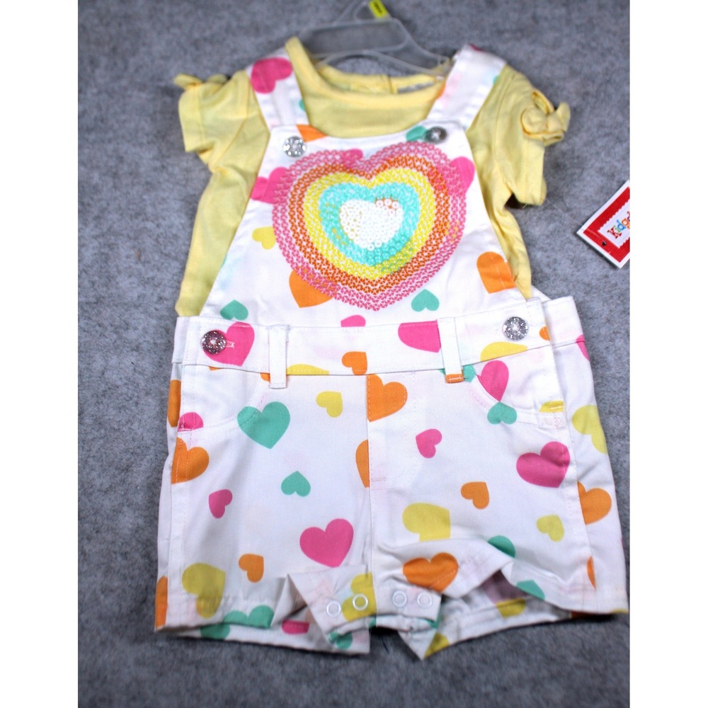 Girls 2 pc kidgets bib outfit hearts size 12 months NWT